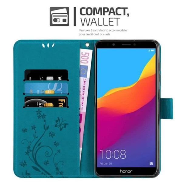 Coque - CADORABO - Honor 7C / Huawei Y7 2018 - Similicuir - Blå Blommor - Ställfunktion Blå blommig