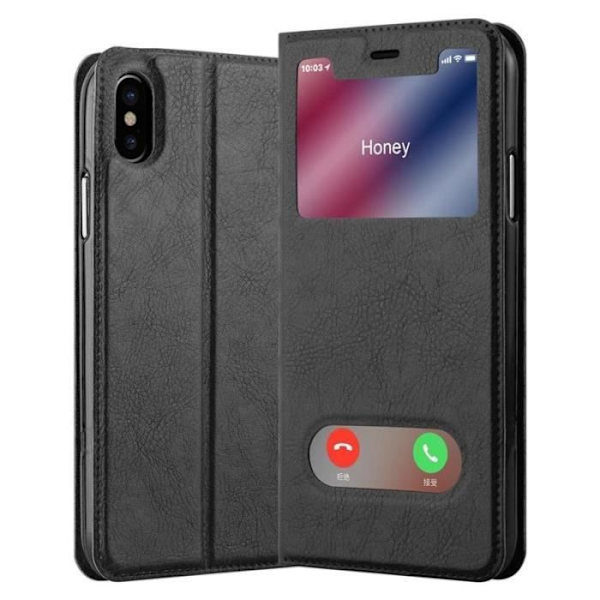Coque - CADORABO - Apple iPhone XS MAX - Syntetiskt läder - Magnetstängning - Dubbel visningsfönster Svart