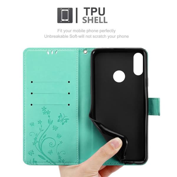 Fodral med lock för Huawei Y9 2019 Turkos Blommig Skydd Design Blommig Plånbok Blå
