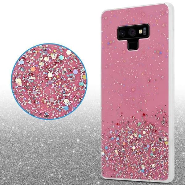Skal för Samsung Galaxy NOTE 9 Rosa med Glitter Skydd Glittrande Design Ros
