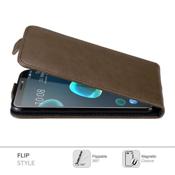 Flip-fodral - CADORABO - HTC Desire 12 PLUS - Brunt konstläder - Magnetisk stängning - Fullständigt skydd kastanj
