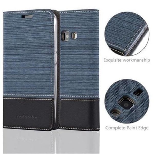 Coque Samsung Galaxy J1 2016 - CADORABO - Mörkblå, Svart - Tyg-Similskinn - Stativ, Kortficka Mörkblå, svart