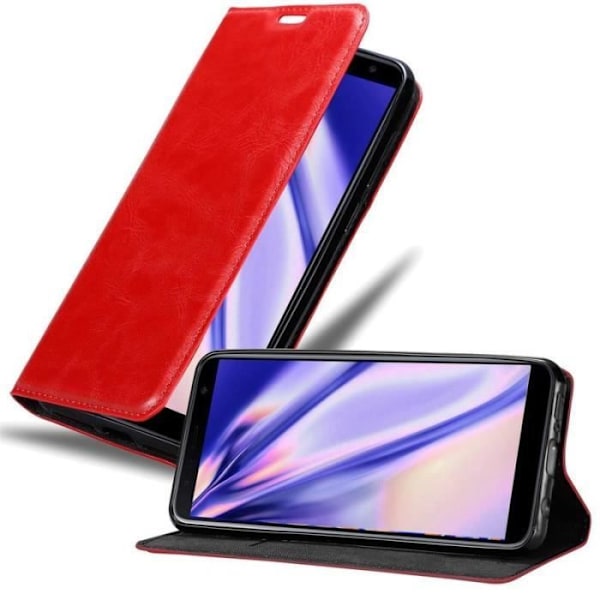 Coque - CADORABO - Samsung Galaxy J6 PLUS - Syntetiskt läder - Röd - Osynlig magnetstängning Röd