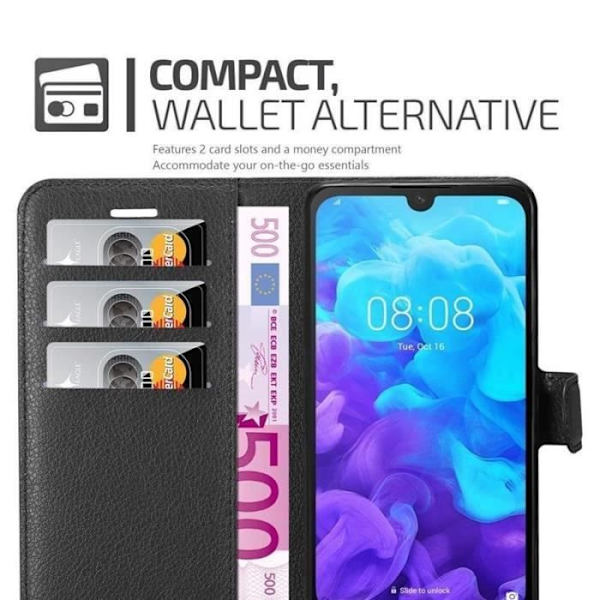 Fodral - CADORABO - Huawei Y5 2019 - Läderimitation - Svart - Stativfunktion Svart