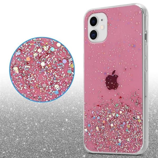iPhone 11 PRO Skal Rosa med Glitter Skydd Design med Glitter Ros