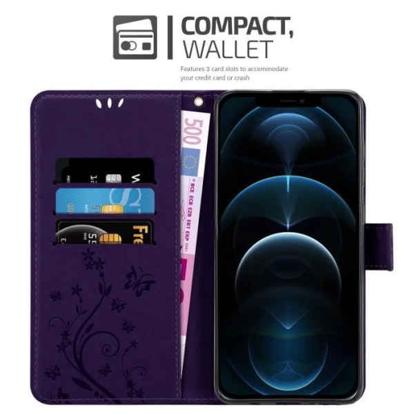 Skyddsfodral för iPhone 13 PRO - CADORABO - Mörklila Blommor - Syntetläder - Ställfunktion - Komplett Skydd Mörk lila