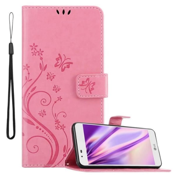 Etui för LG K7 2016 - CADORABO - ROSA FLORAL - Syntetiskt läder - Ställfunktion - Platser för kort ROSENFLORTLAR