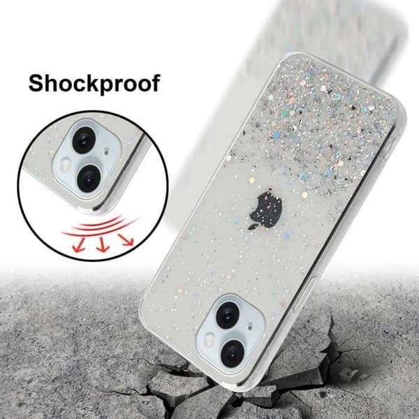 Transparent iPhone 15 PLUS-fodral med glitter, skyddande glittrande design Vit