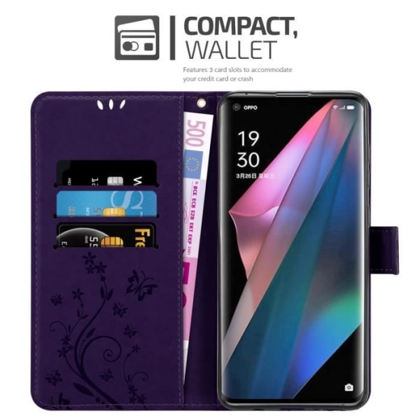Coque för Oppo FIND X3 PRO - CADORABO - Blomsterskal - Syntetläder - Ställfunktion - Heltäckande skydd Mörk lila