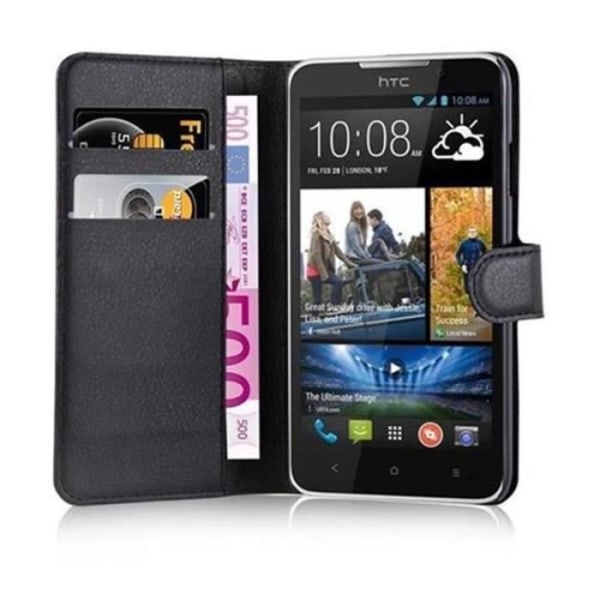 Coque - Cadorabo - Desire 516 - Svart Onyx - Syntetläder - Lock med Kläppen KOLSVART