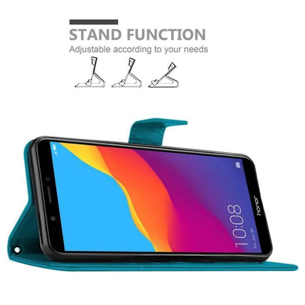 Coque - CADORABO - Honor 7C / Huawei Y7 2018 - Similicuir - Blå Blommor - Ställfunktion Blå blommig