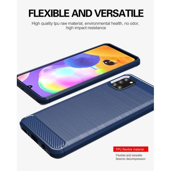 Skyddsfodral för Samsung Galaxy A31 BORSTAD BLÅ Kolfiberdesign Blå