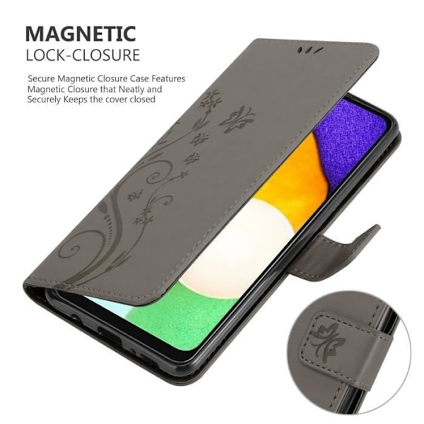 Coque - CADORABO - Samsung Galaxy A13 5G - Similicuir - Blommig - Stativfunktion - Kortplatser Blommig grå