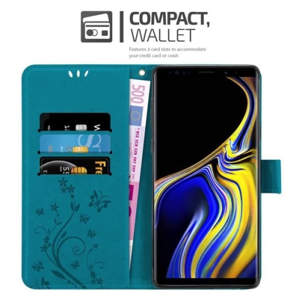 Mobilskal för Samsung Galaxy NOTE 9 - CADORABO - Blommönster - Blå - Syntetläder Blå