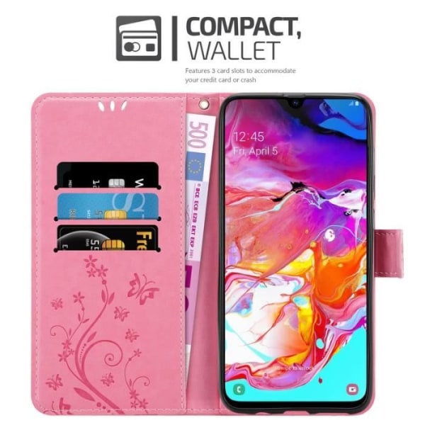 Fodral till Samsung Galaxy A70 - CADORABO - Blommönster - Imiterat läder - Stativfunktion - 3 kortplatser Rosa