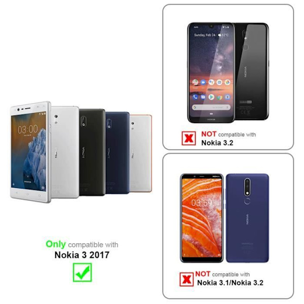Fodral och 2x härdade skyddsglasögon för Nokia 3 2017 i TRANSPARENT Fodral Skydd Hybridfodral
