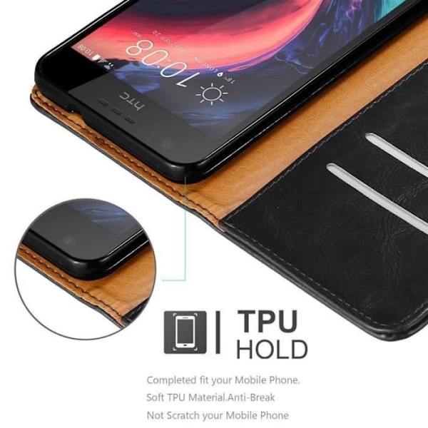 HTC Desire 10 Lifestyle / Desire 825 fodral - CADORABO - Svart - Imiterat läder - Stativfunktion - Kortfack Svart