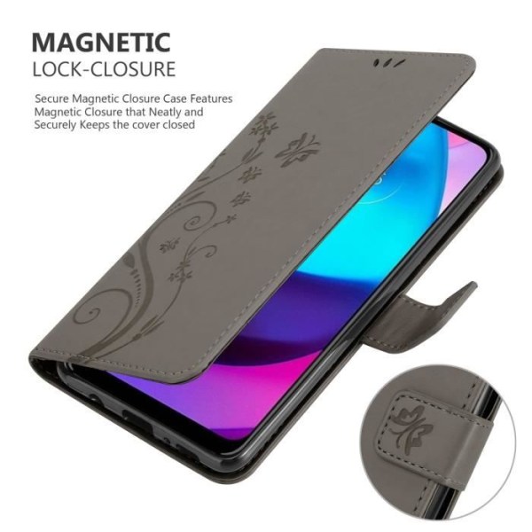 Coque - CADORABO - MOTO E20 / E30 / E40 - Similicuir - Grå Blommig - Ställfunktion Blommig grå