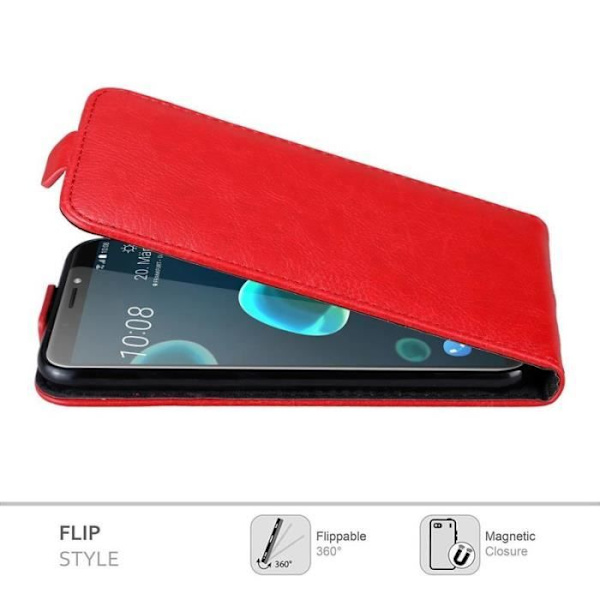 Flipfodral - CADORABO - HTC Desire 12 PLUS - Röd konstläder - Magnetisk stängning - Komplett skydd Röd