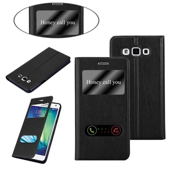 Cadorabo Fodral för Samsung Galaxy A7 2015 i COMET BLACK - Skyddsfodral med horisontellt stativ och två fönster - View Case