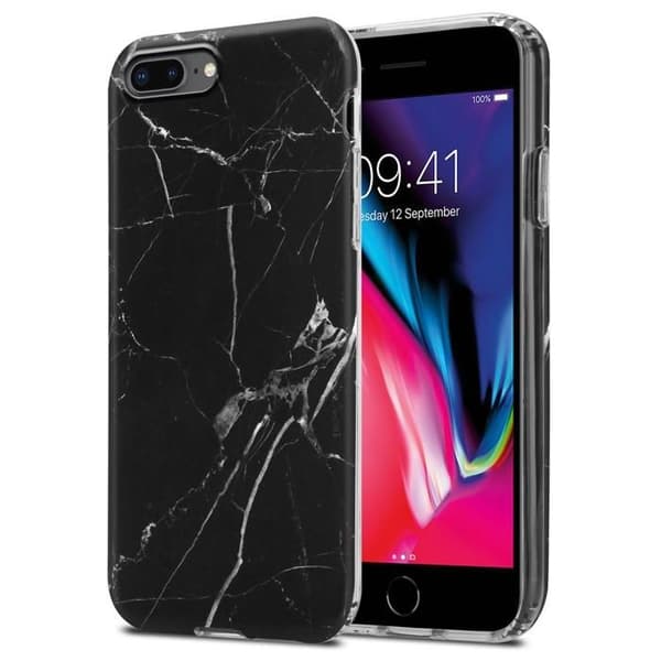 Skal för iPhone 7 PLUS / 7S PLUS / 8 PLUS i Svart Vit Marmor Nr. 22 Skyddsetui Svart