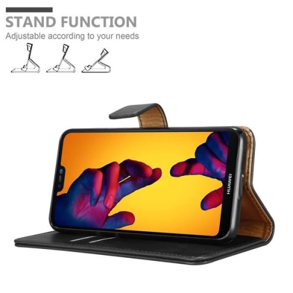 Fodral till Huawei P20 LITE - CADORABO - Bokfodral - Svart konstläder - Stativfunktion - Kortfack Svart