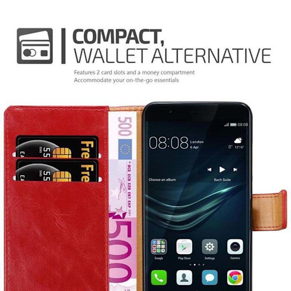 Fodral till Huawei P9 PLUS i CHERRY RED Cover Skyddsstativ Funktion Röd