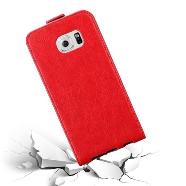 Flip-fodral - CADORABO - Samsung Galaxy S6 EDGE - Röd konstläder - Magnetisk stängning - Fullständigt skydd Röd