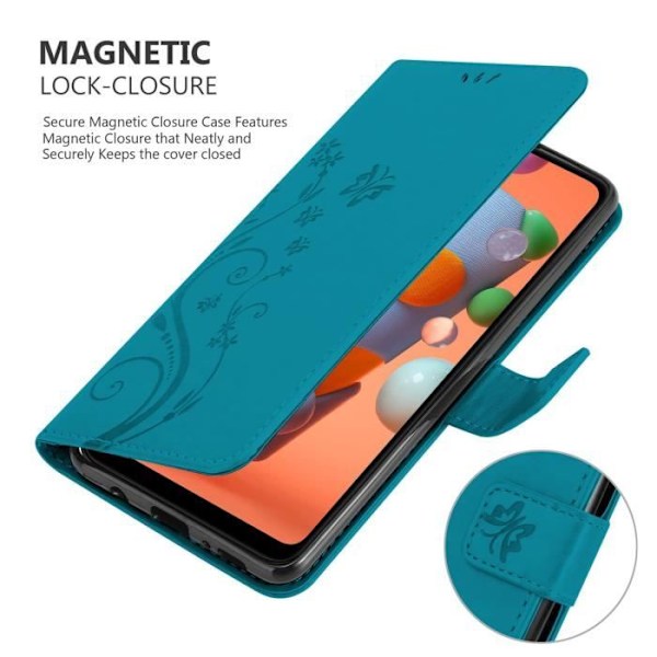 Fodral - CADORABO - Samsung Galaxy A11 / M11 - Läderimitation - Blommigt - Stativfunktion BLOMMA BLÅ