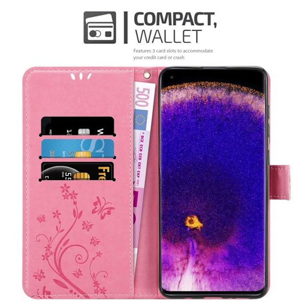 Skyddsfodral för Oppo FIND X5 PRO Hållare i ROSA FLOREL Design Etui Fodral Skydd Floral Plånbok Wallet Rosa