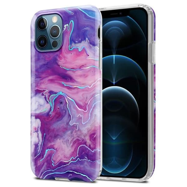 Skal för iPhone 12 PRO MAX i Lila Rosa Marmor Nr. 19 Skyddsetui Violett
