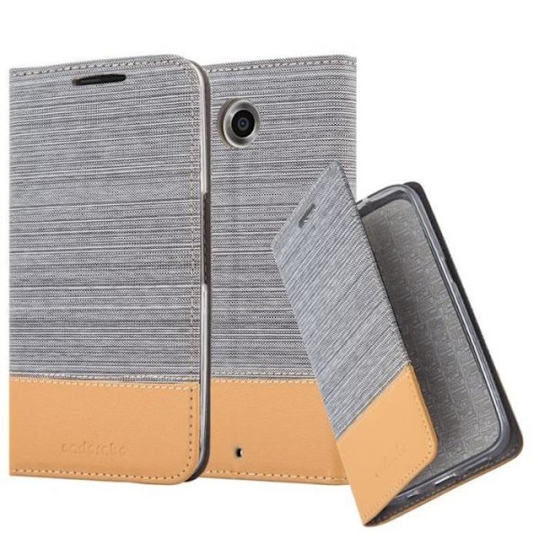 Lenovo (Motorola) NEXUS 6 Fodral i LJUSGRÅ BRUN från Cadorabo (TYG-LEATHERETTE Design) Helt skyddsfodral med flipskydd