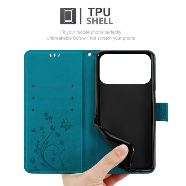 Fodral med lock för iPhone 17 PRO MAX Etui i BLÅ BLOMSTER Design Floral Plånbok Blå