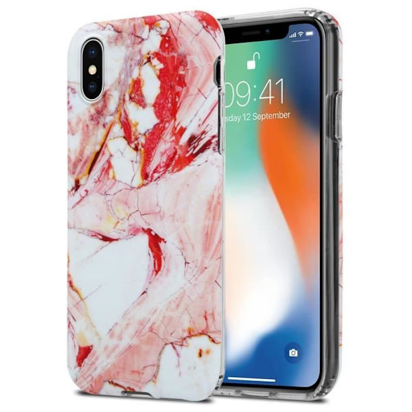 Coque - CADORABO - iPhone X / XS - Marmor Vit Rosa - Skydd i TPU-silikon - Trendig Design Vit, Rosa