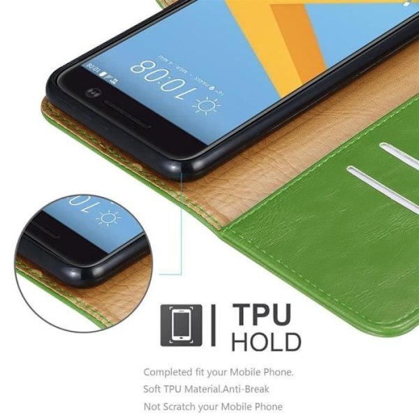 Fodral till HTC One M10 - CADORABO - Grön - Mjuk - Magnetisk stängning - Stativfunktion Grön