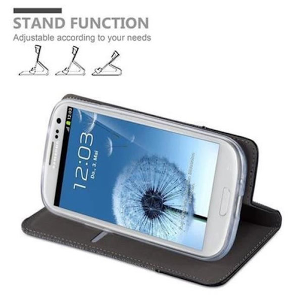 Samsung Galaxy S3 - S3 NEO Fodral i GRÅ SVART från Cadorabo (TYG-LÄDERDESIGN) Helt skyddsfodral med flipflik