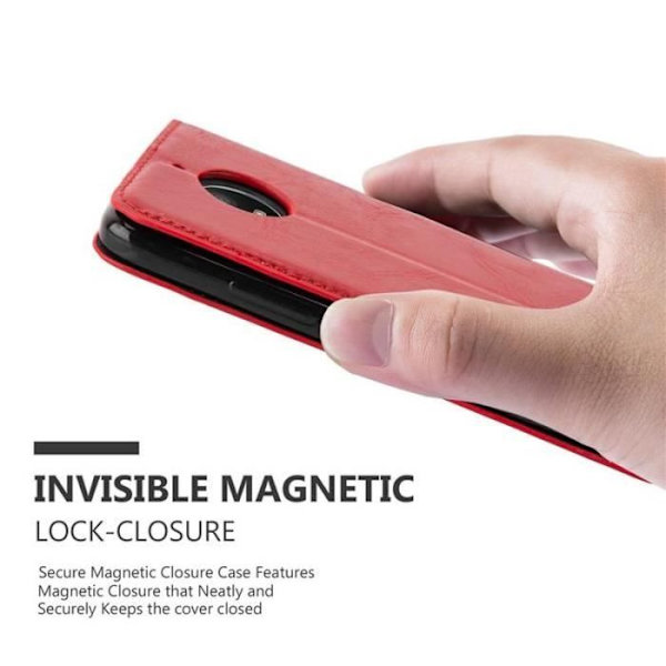 Lenovo (Motorola) MOTO E4-fodral i APPLE RED från Cadorabo (INVISIBLE MAGNETIC CLOSURE Design) Fodral med fullständigt skydd