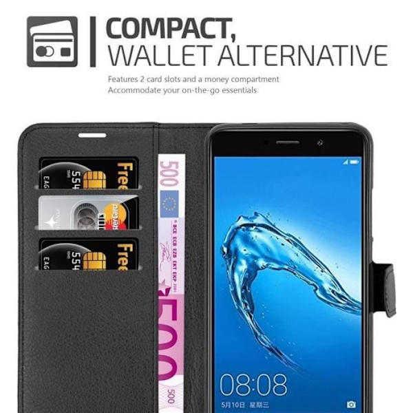 Coque - CADORABO - Huawei Enjoy 7 PLUS - Similskinn - Stöd-funktion - 3 kortfack Svart