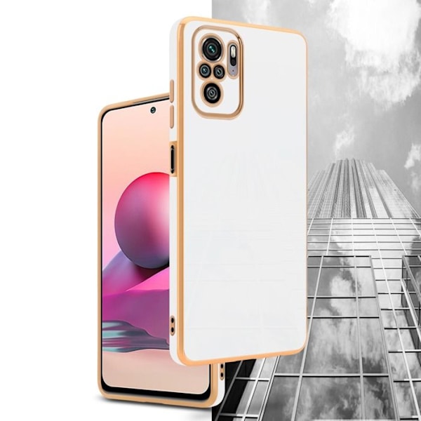 Hus för Xiaomi RedMi NOTE 10 4G / RedMi NOTE 10S Skal i Glansig Vit - Guld Fodralet Cover Silikon TPU och skydd för Vit