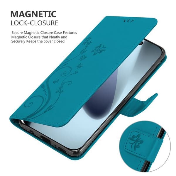 Fodral med lock för iPhone 17 PRO MAX Etui i BLÅ BLOMSTER Design Floral Plånbok Blå