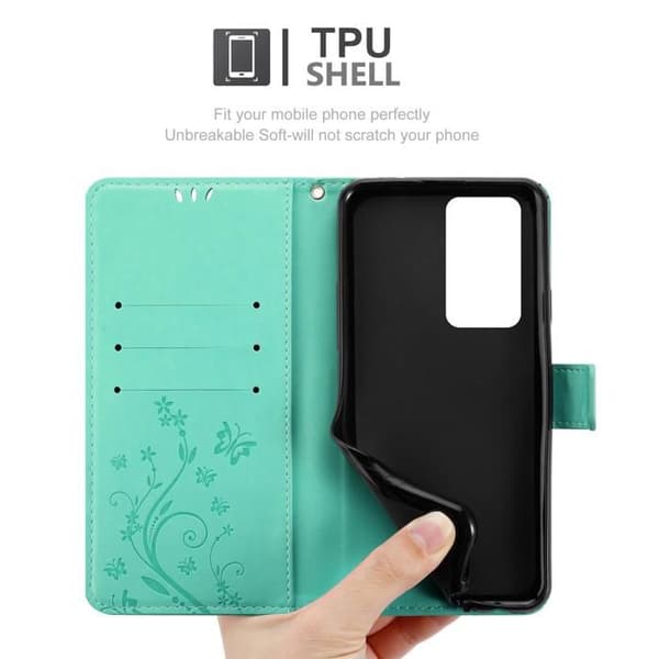 Fodral med lock för Huawei P40 PRO / P40 PRO+ Turkos Blommig Design Skydd Plånbok Blå