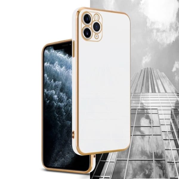 iPhone 12 PRO Fodral Glansig Vit - Guld med skydd för kamera Vit