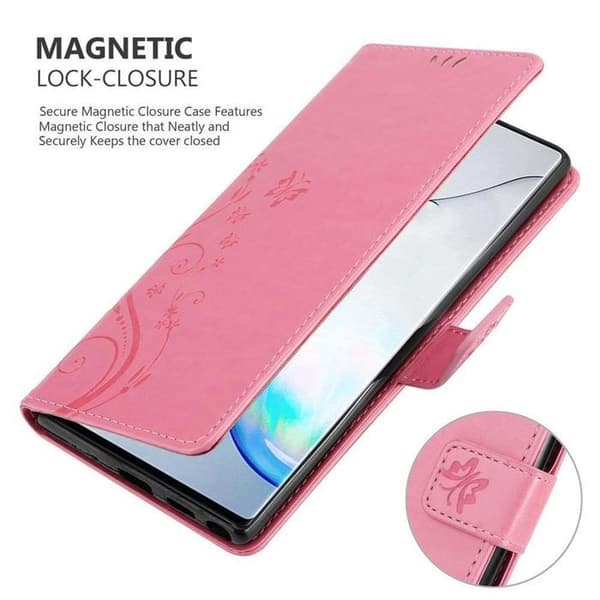 Fodral med lock för Samsung Galaxy NOTE 10 PLUS Etui i ROSA BLOMMÖNSTER Skydd Design Blommig Plånbok Ros