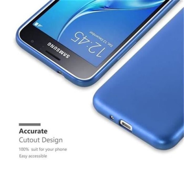 Fodral Samsung Galaxy J1 2015 (5) METALLIC BLUE Cadorabo MATT METALLIC TPU Silikonskydd Fodral Cover Ultra Slim Bumper Blå