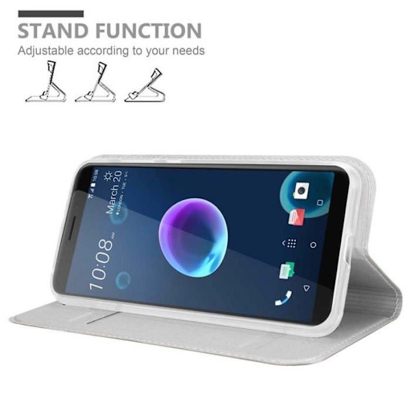 Fodral till HTC Desire 12 - CADORABO - CLASSY SILVER - Magnetstängningsskydd - Stativfunktion Pengar