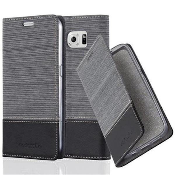 Samsung Galaxy S6 Fodral i GRÅ SVART från Cadorabo (TYG-LÄDERDESIGN) Helt skyddsfodral med Flip Flip och