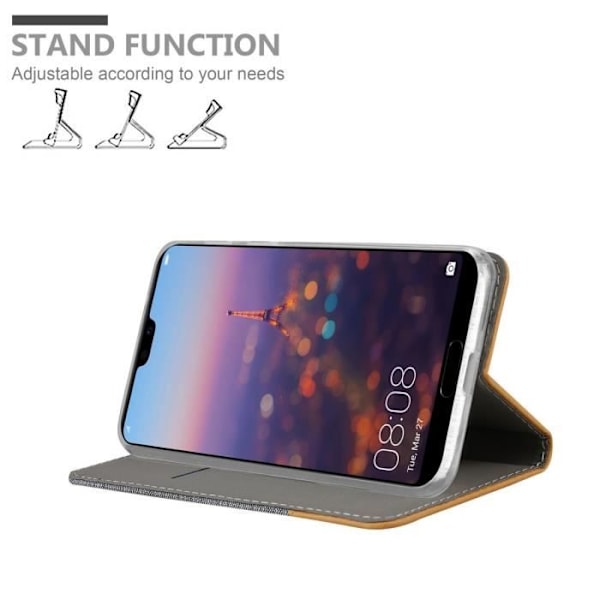 Coque - CADORABO - Huawei P20 PRO/P20 PLUS - Ljusgrå/brun - Syntetläder - Magnetisk stängning Ljusgrå, brun