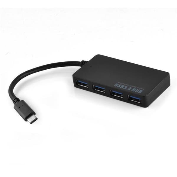USB-hubb 4 portar USB 3.0 multi-interface Plug & Play USB-C hane till typ-C hona och ström i svart