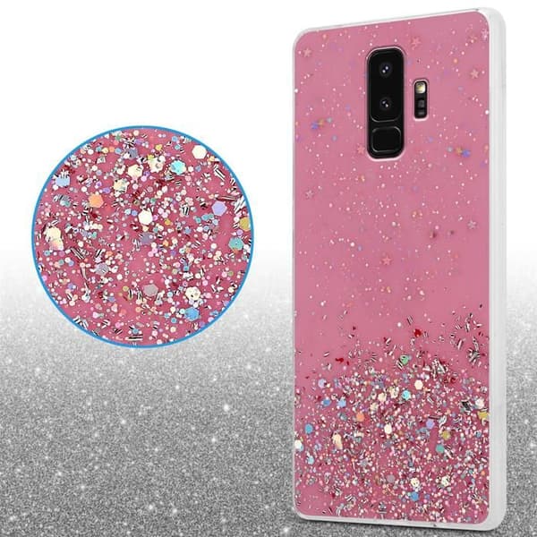 Skyddsfodral för Samsung Galaxy S9 PLUS Rosa med Glitter Design Glittrande Ros