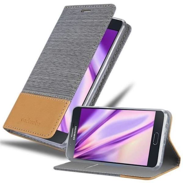 Plånboksfodral - CADORABO - Samsung Galaxy A8 2015 - Imiterat läder - Horisontellt stativ - Kortfack Grå